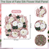 Pack Of 6 Artificial Silk Flower Panels, Faux Floral Wall Background For Wedding Party Engagement Bridal Shower Arrangement Home Decorations - Dusty Pink & White