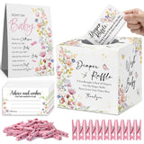 Bloom Diaper Raffle Box With 50 Tickets - Don'T Say Baby Game, Boho Wildflowers Baby Shower Games Kit For Girls-W1