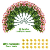 12Pcs Artificial Flowers With 21 Replaceable Flower Heads - No Fade Fake Flowers Plants, Realistic Uv Resistant Faux Flowers For Home Decor, Wedding, Outdoor Patio & Diy Arrangements (Pink/Yellow)