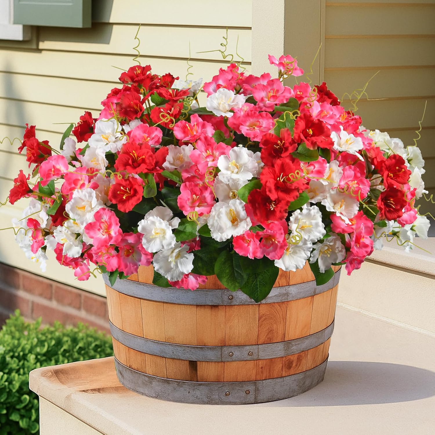 6 Pack Artificial Flowers For Outdoors Uv Protected Silk Flowers For Outside, Faux Hibiscus Tropical Flowers Artificial Faux Plants For Outside Planter Front Porch Garden Patio Yard Home Decor