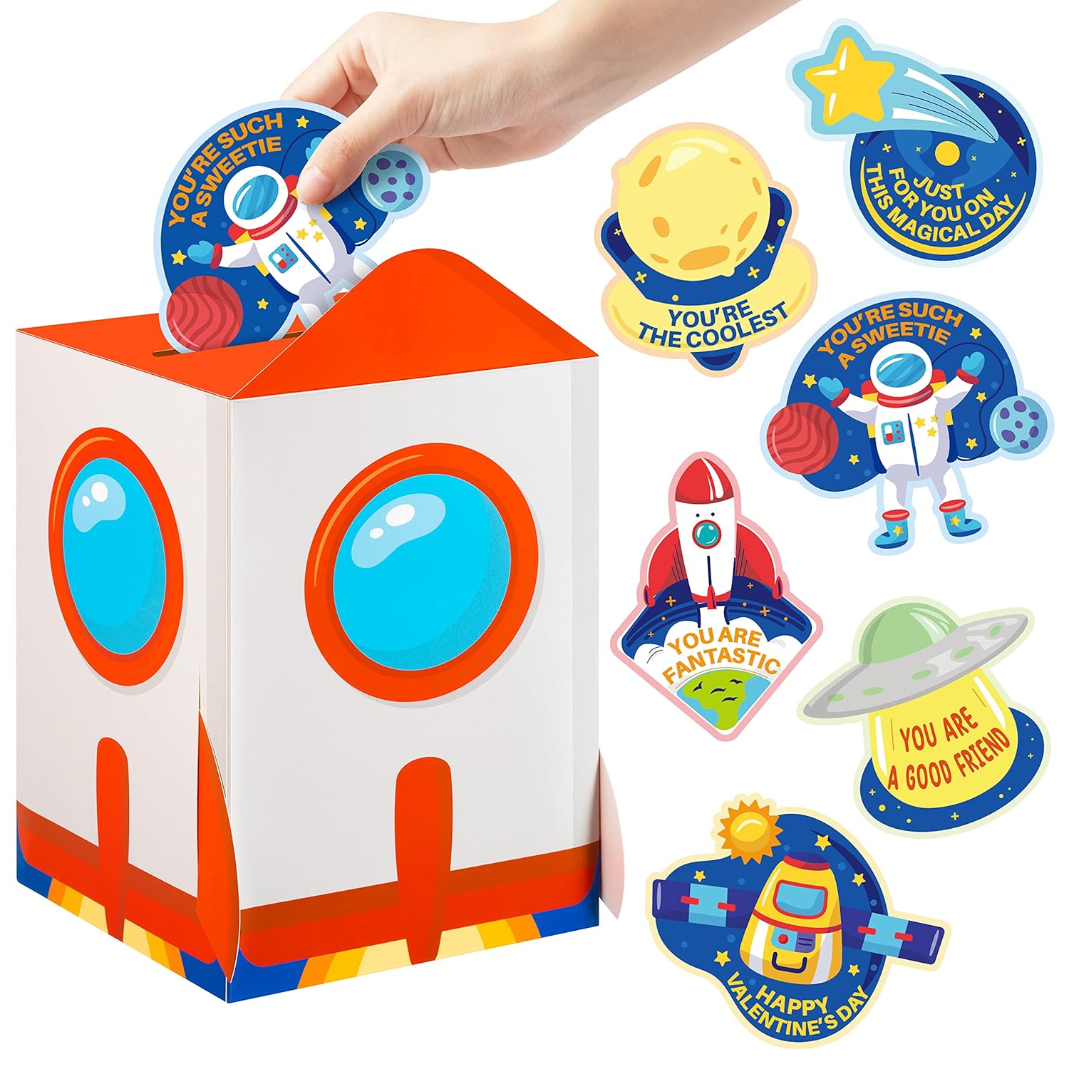 40Pcs Valentine'S Day Boxes For Kids And Mailbox For Classroom Exchange, Valentines Outer Space Cards For Boys Girls, Valentines Gift Cards For Party Favor (1 Mailbox And 39 Greeting Cards)