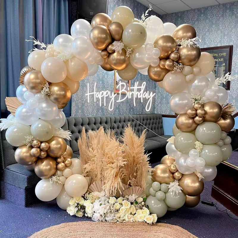 Boho Balloon Garland Arch Kit, 147Pcs White Sand Gold Balloons Garland