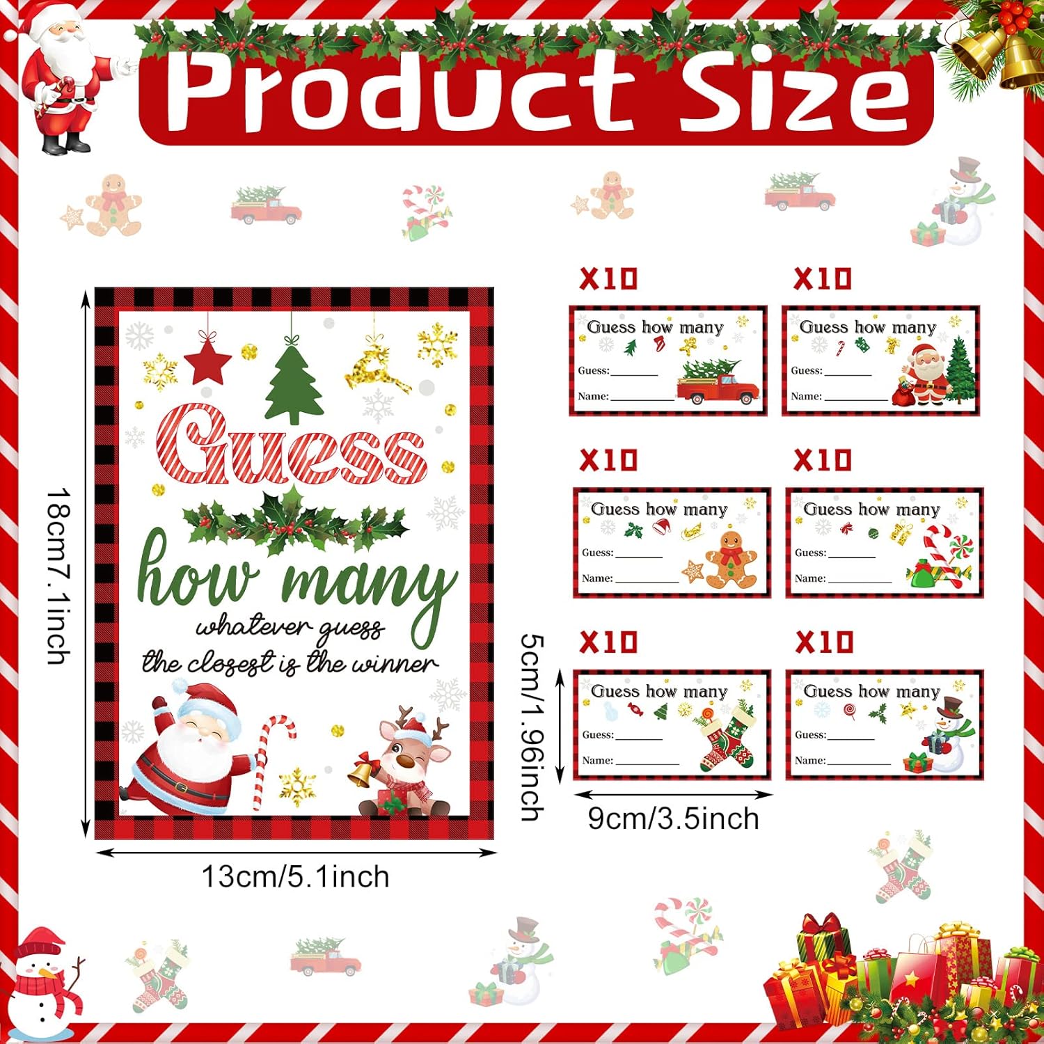 61 Pieces Christmas Guess How Many Cards Game Christmas Guessing Game, 60 Guess How Many Cards And 1 Sign For Adults Kids Families Baby Shower Holiday Activity Decorations