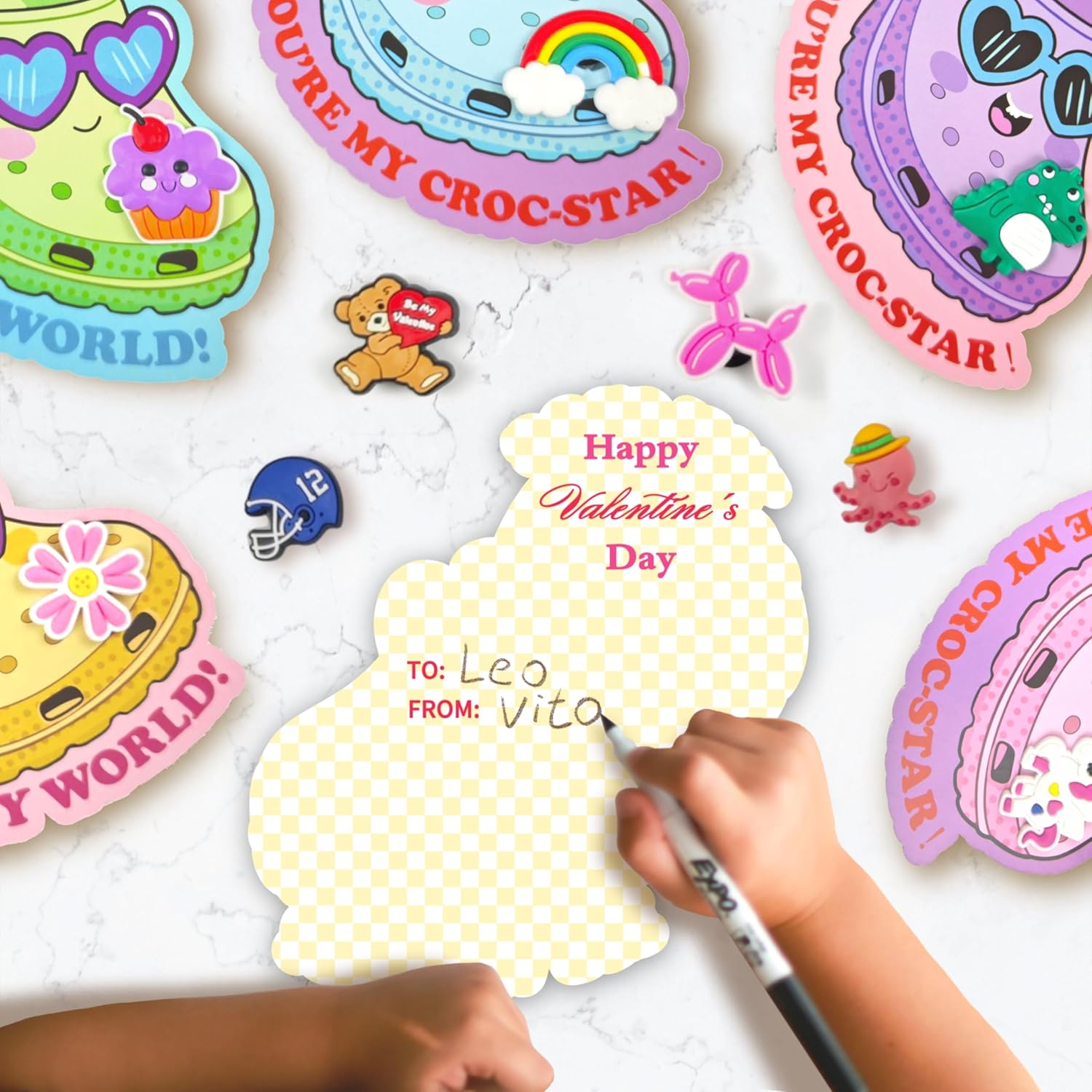 Valentine Cards For Kids Classroom - School Valentines Gifts For Students - 36 Pack Valentines Day Cards With Shoe Charms Bulk - Cute Valentine Exchange For Boys Girls Class Party Favor
