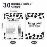 30 Cow Prints Guess Who Mom Or Dad Baby Shower Game, 5 X 7 Inches Double Sided Fill-In Game Cards For Boys Or Girls, Gender Neutral Party Favor & Supplies-(C03)