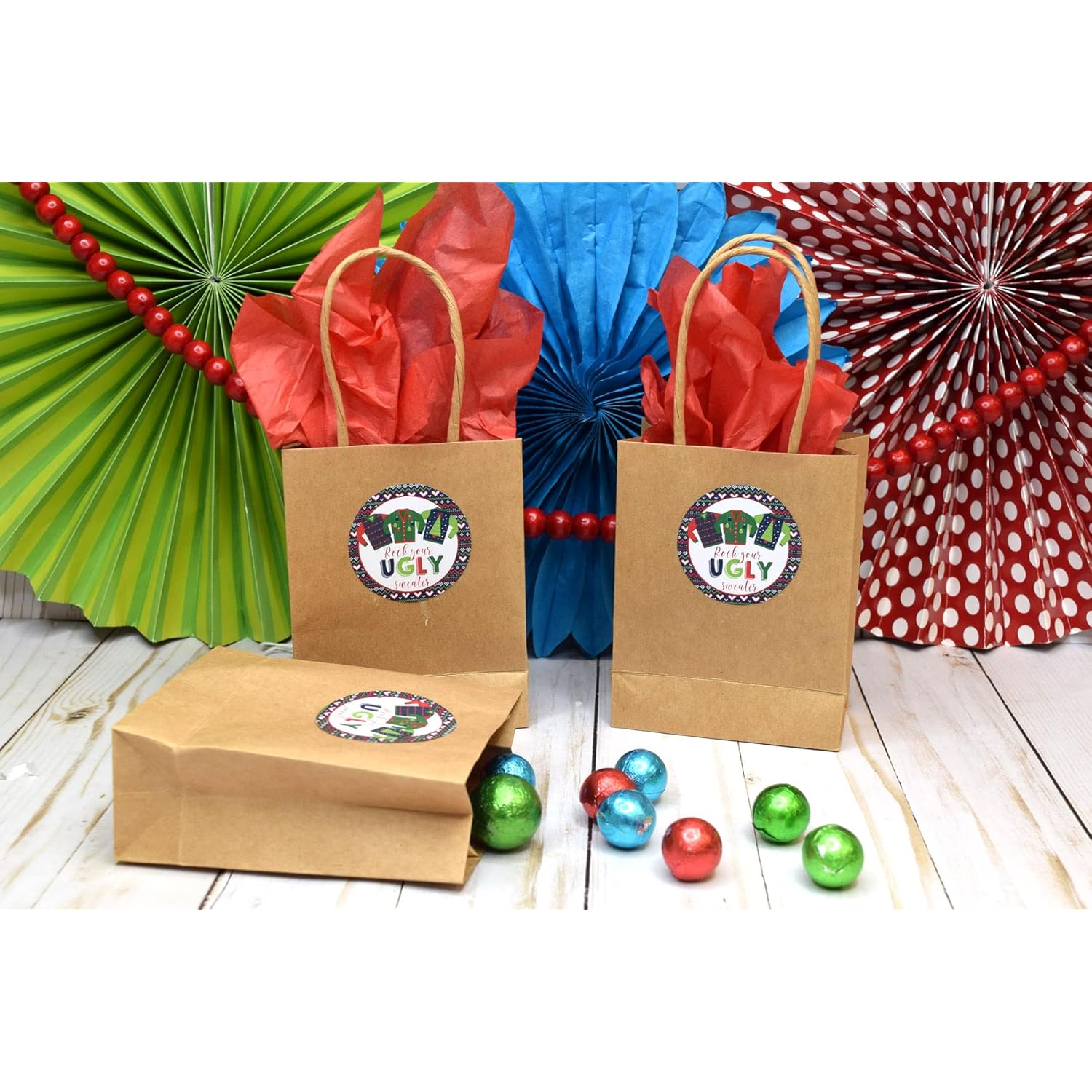 Ugly Sweater Christmas Holiday Thank You Sticker Labels, 40 2" Party Circle Stickers By Amandacreation, Great For Party Favors, Envelope Seals & Goodie Bags