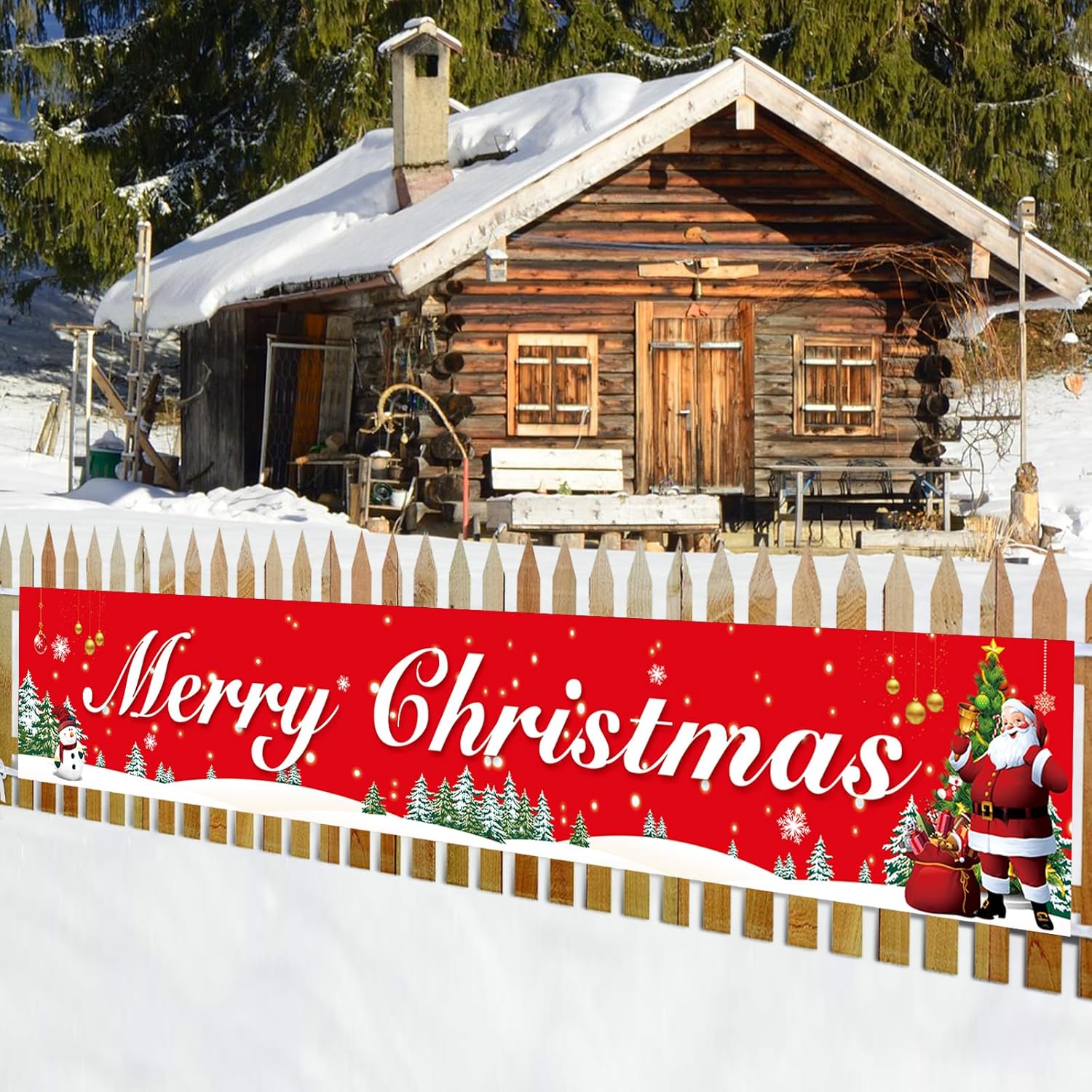 Merry Christmas Outdoor/Indoor Xmas Decorations - Party Banners For Porch, Railing, Fence & Yard - Festive Clearance