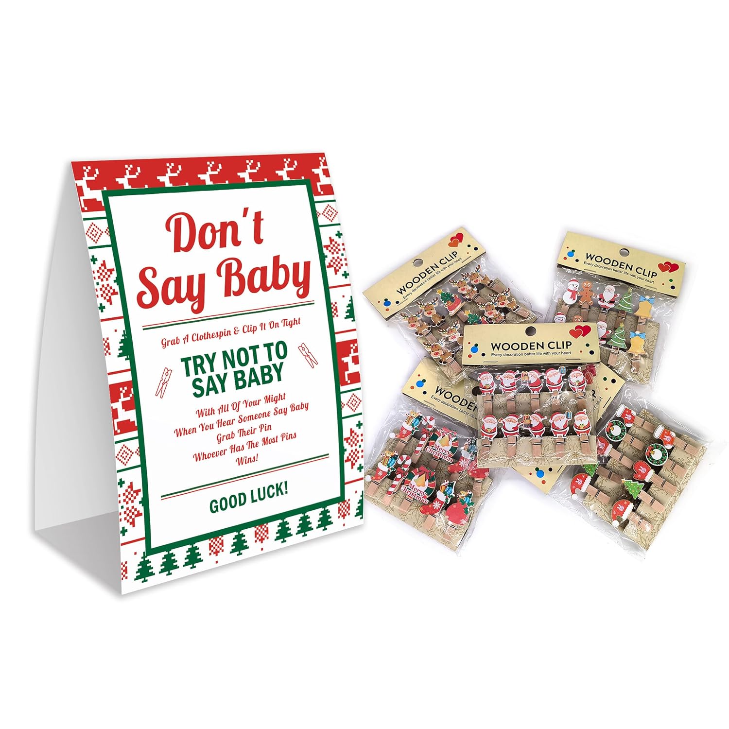 Don'T Say Baby Game,Christmas Baby Shower Game,50 Cute Christmas Featured Wooden Clothespins And One Sign, Christmas Baby Shower Decorations, Christmas Gender Reveal-Dsbb11