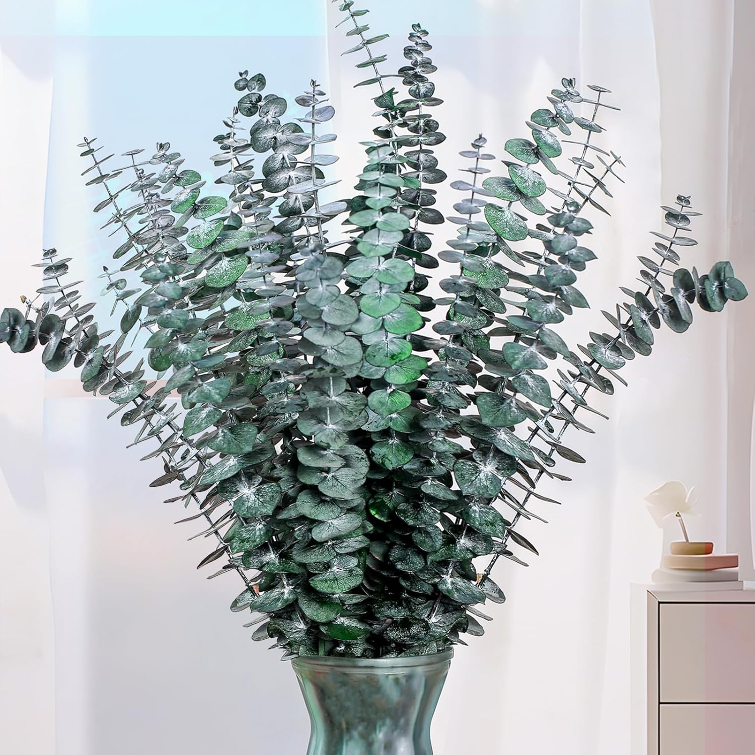 21 Pcs Real Dried Eucalyptus Stems, 17" Natural Fresh Eucalyptus Branches For Shower, Greenery Leaves For Vase Filler, Fragrance, Fresh Silk Dry Live Plants Decor
