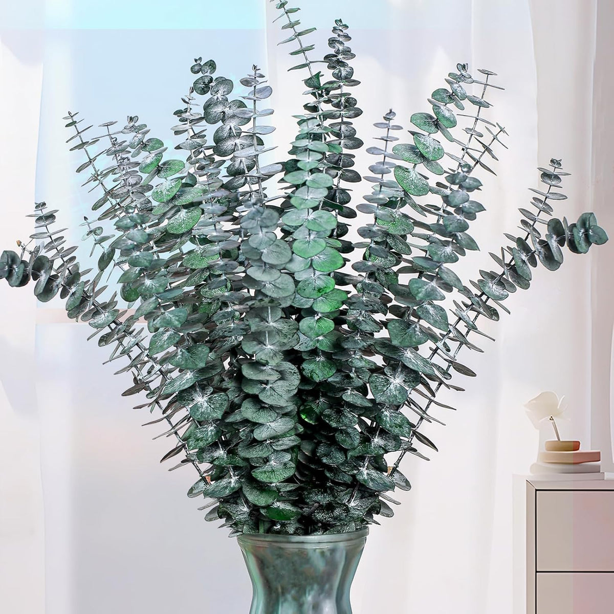 21 Pcs Real Dried Eucalyptus Stems, 17" Natural Fresh Eucalyptus Branches For Shower, Greenery Leaves For Vase Filler, Fragrance, Fresh Silk Dry Live Plants Decor