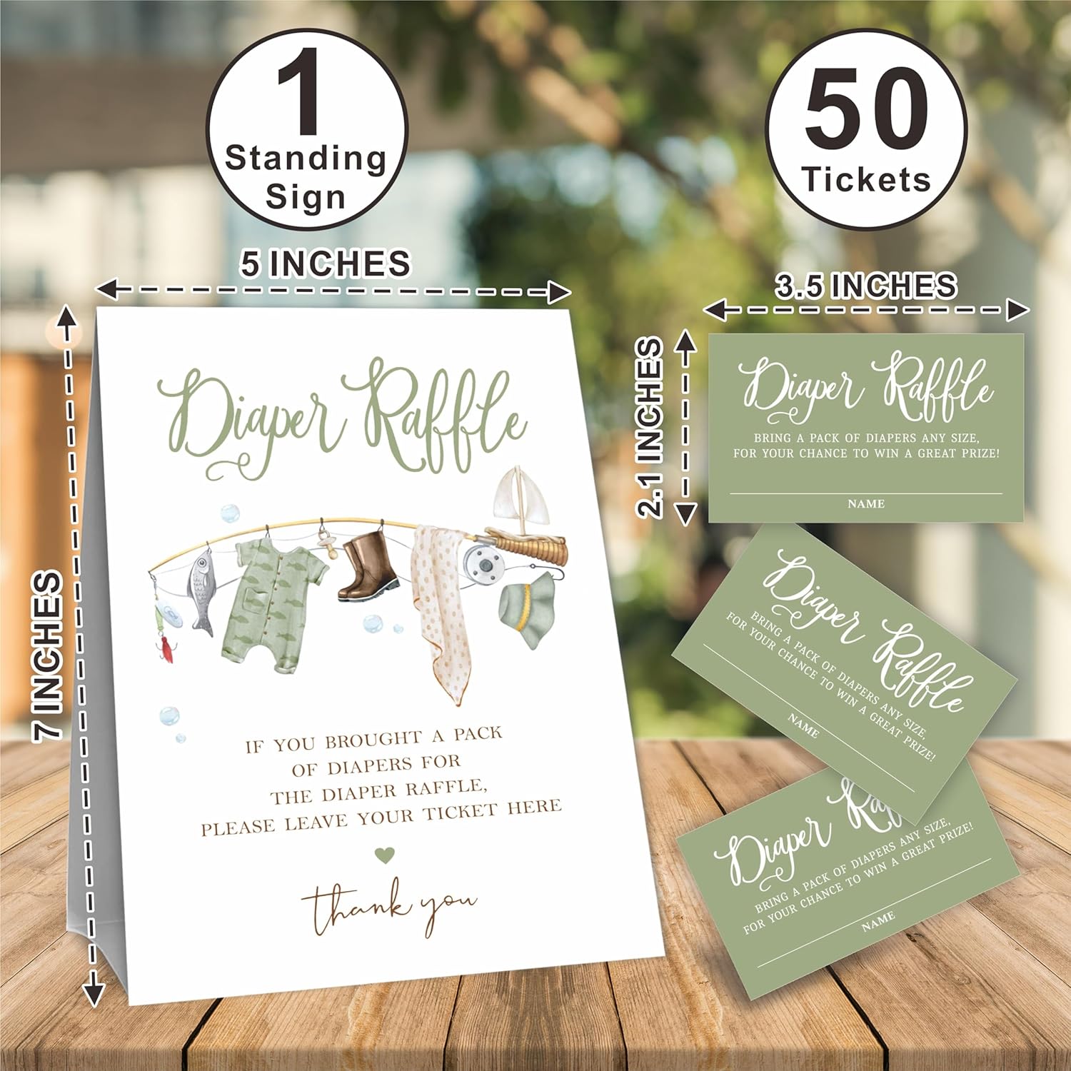 Fisherman Baby Accessories - Diaper Raffle Game Kit, 50 Tickets & Standing Sign, Decoration For Baby Shower, Gender Reveal & Announcement Party Favor