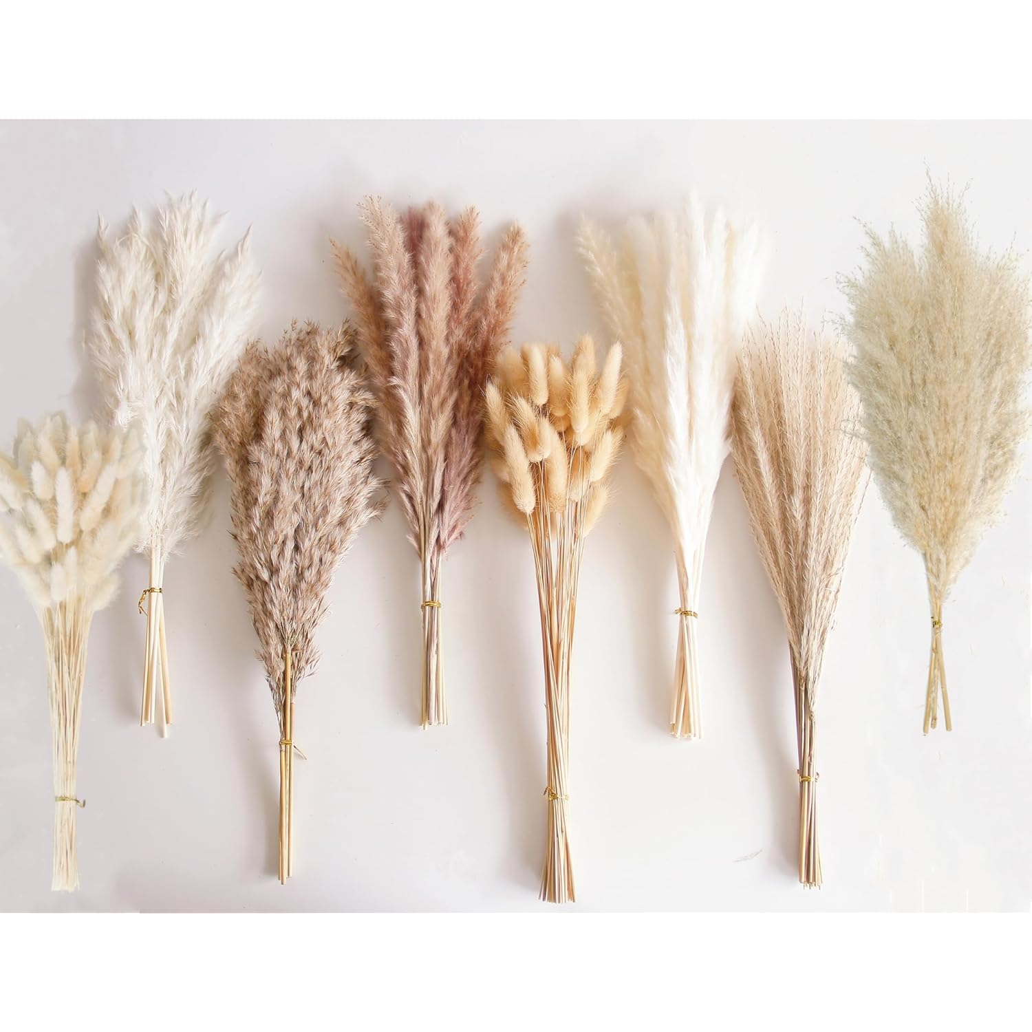 130 Pcs Dried Pampas Grass Bouquet, Boho Table Decor, Bunny Tails Dried Flowers, Brown Pampas, Fluffy Pompas, White Pampas Grass For Weddings, Home Decor, Rustic Parties, And Baby Shower Decorations