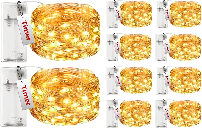 10 Pack 10FT 30 LED Fairy Lights Battery Operated with Timer Waterproof Copper Wire Twinkle String Lights for Indoor Outdoor Christmas Tree Wedding Party Holiday Decor