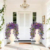 2 Packs Outdoor Artificial Hanging Flowers With 3D Magnetic Butterflies, Uv Resistant Faux Silk Blooms For Spring Summer Porch Patio Balcony Decor, Violet & Purple