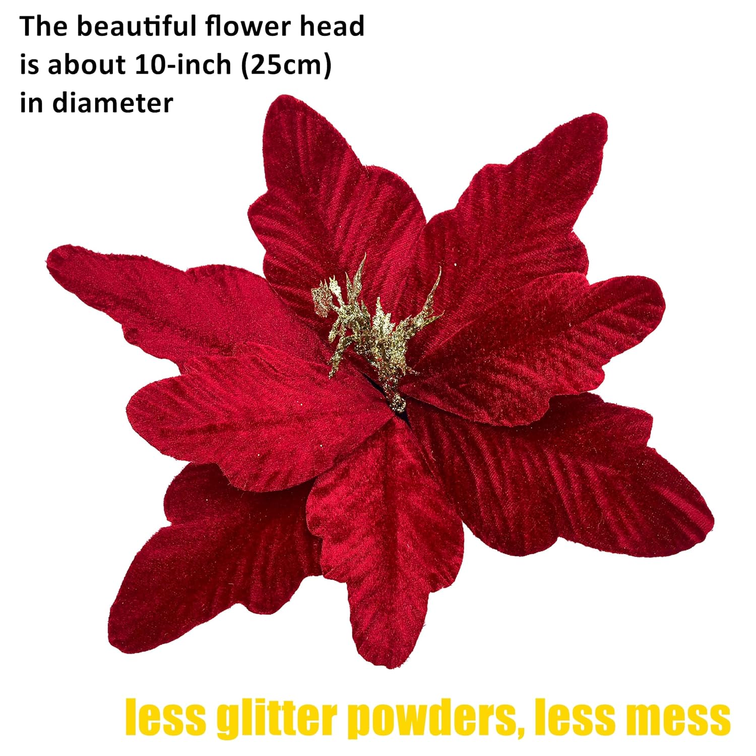 Large Christmas Poinsettia Glitter Foldable Christmas Flowers Floral Picks Stems For Christmas Tree Decorations Wedding Centerpiece (6Pcs Wine Red)