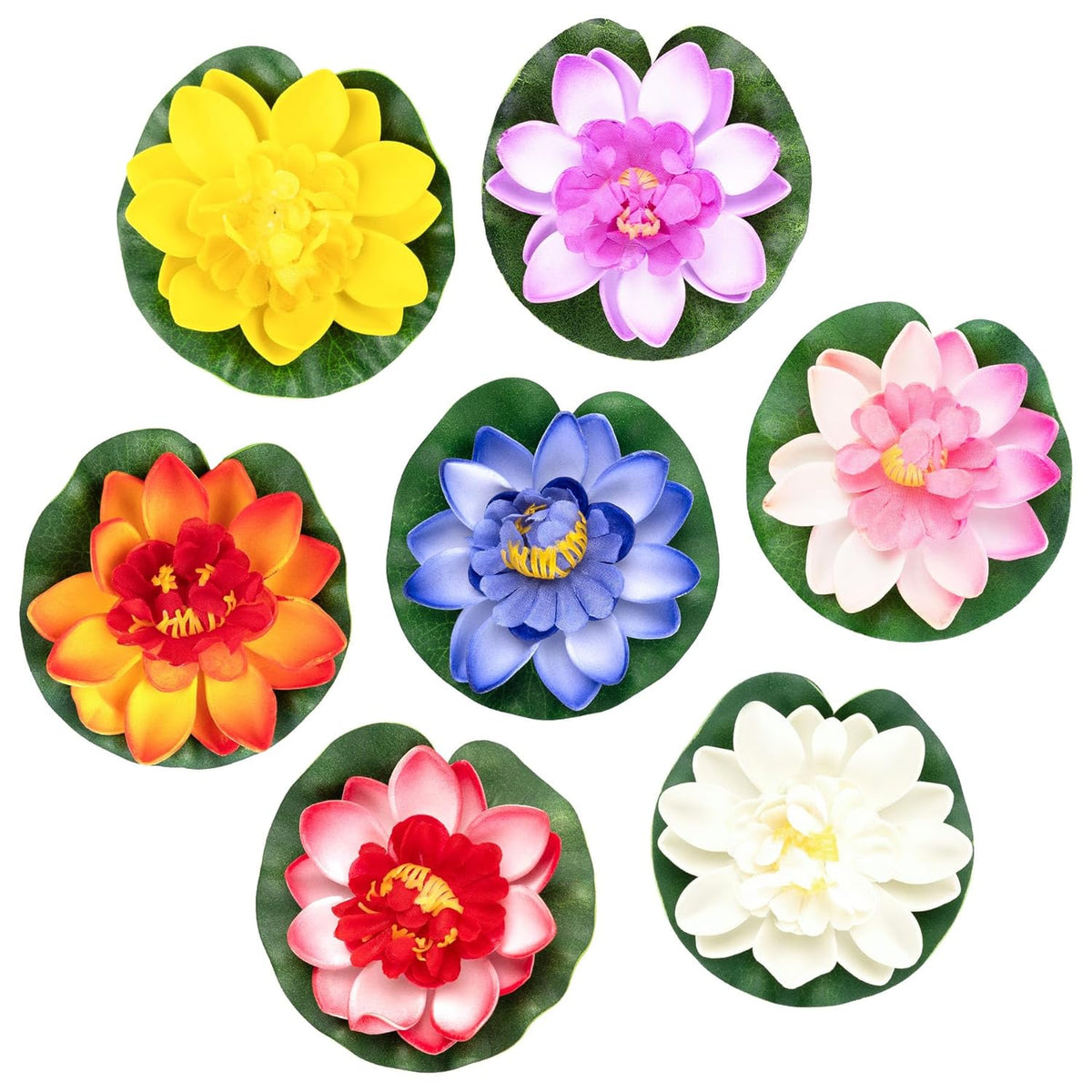 , 7 Pack Artificial Floating Foam Lotus Flowers Water Lily Pond Plants Home Garden Decoration 4" Dia