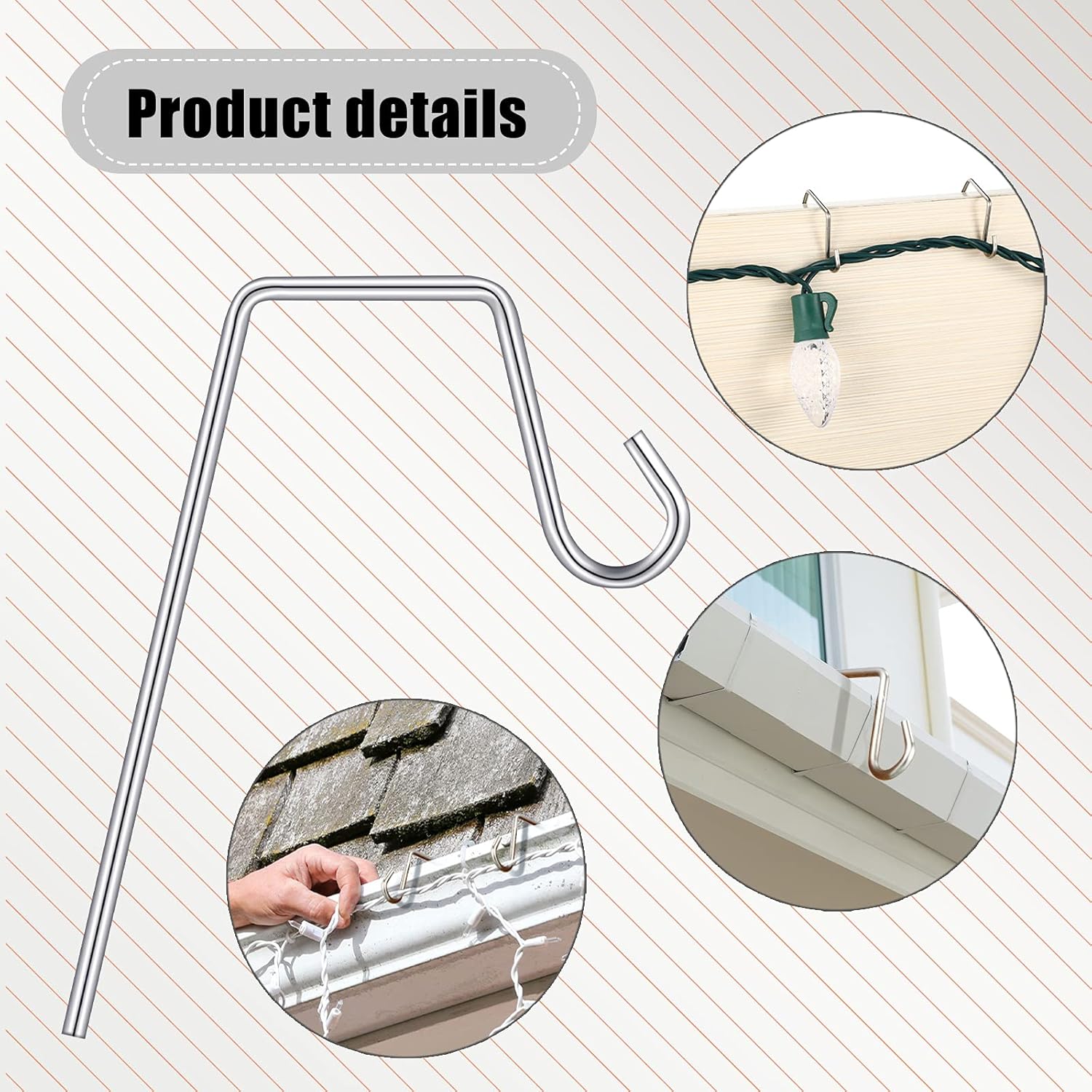 90 Pieces Metal Christmas Light Gutter Hooks - Stainless Steel Hangers For Gutters, Mesh Filter, Shingles, Eaves, Fence, Outdoor Hanging Lights(Silver)