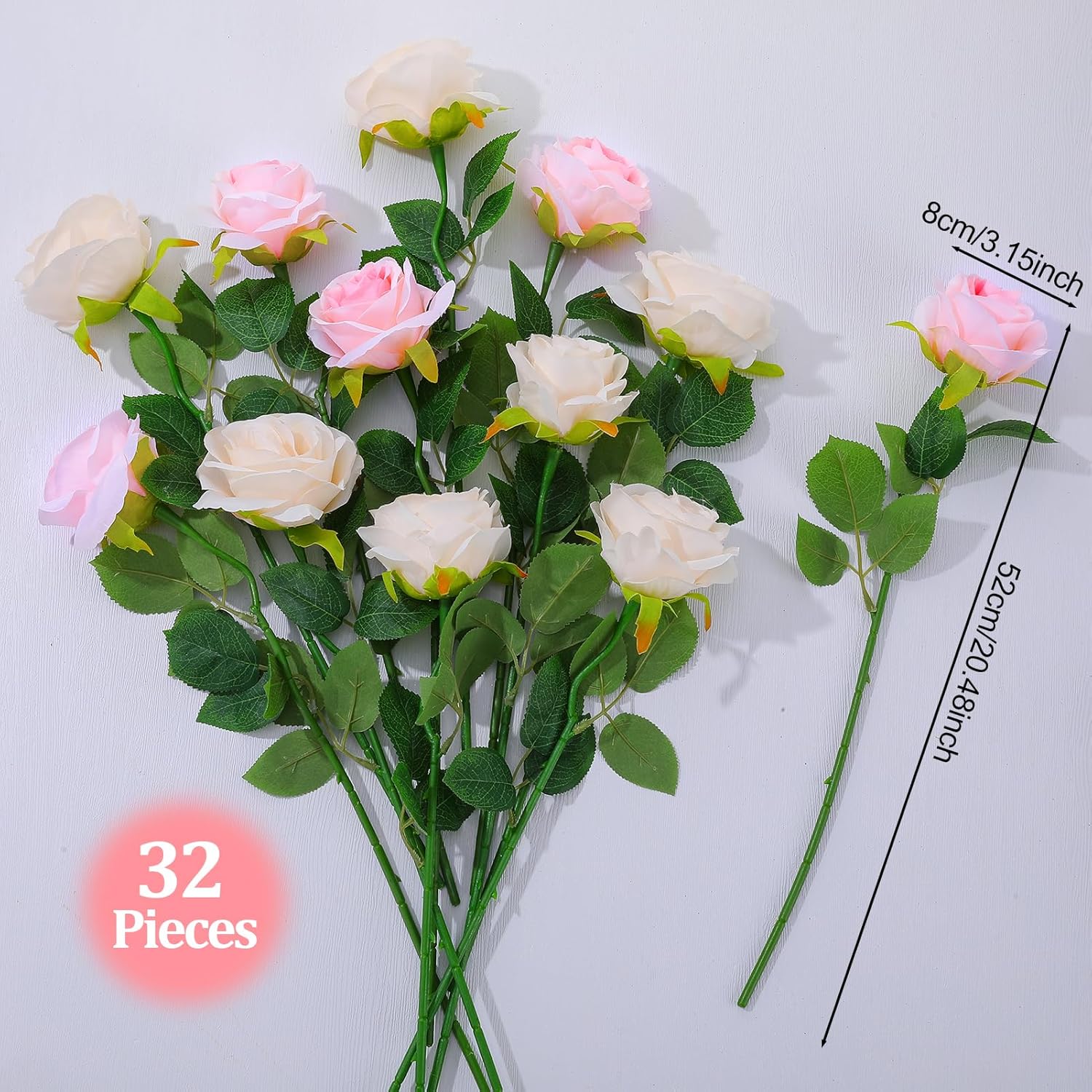 32 Pcs Champagne Pink Artificial Flowers Roses Fake, Silk Flowers With Stems For Diy Wedding Gothic Bridal Shower Centerpieces Arrangements Tables Decorations