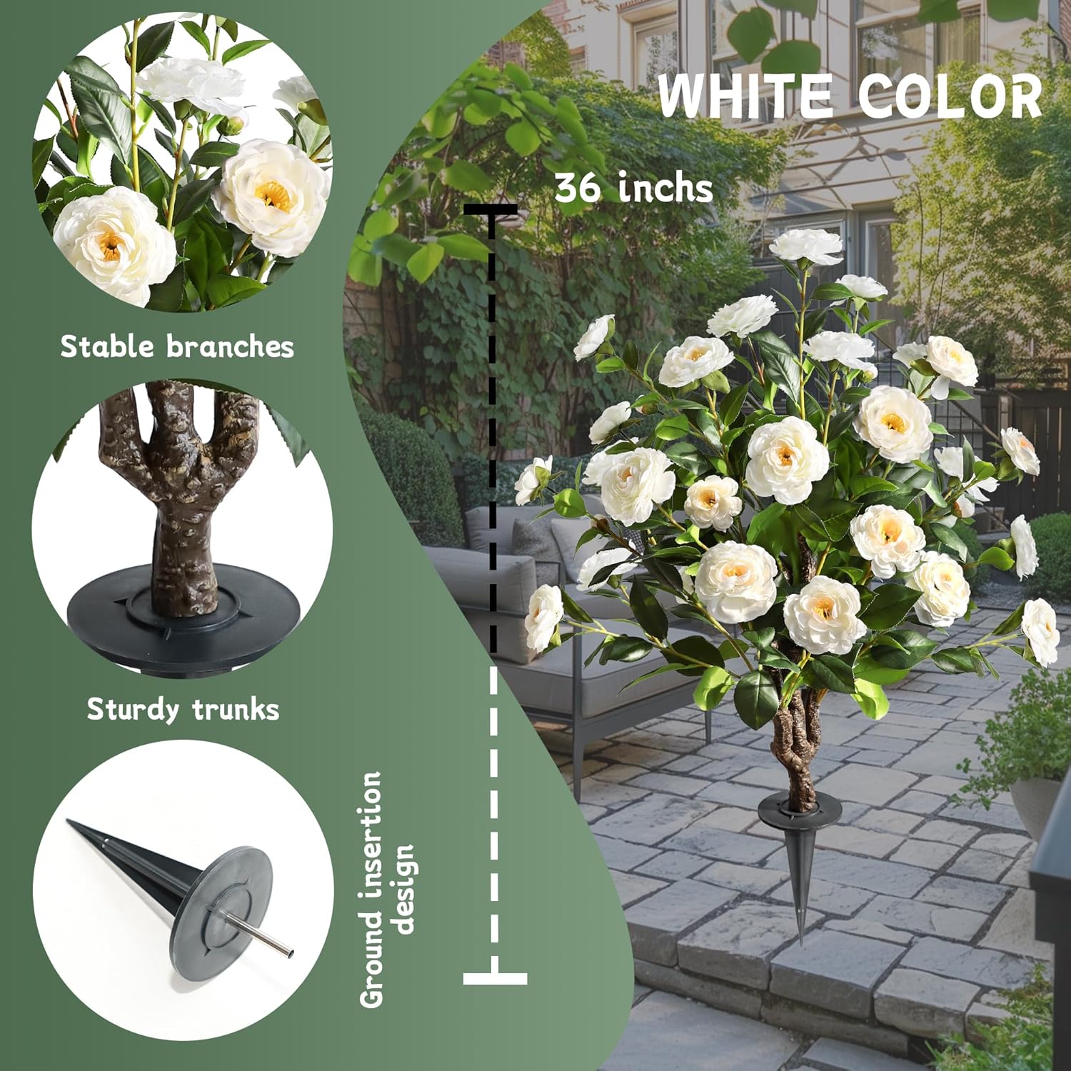 Artificial Flower Trees Indoor, ? 2 Pieces ? Faux Floral Plants 36 Inch Faux Blooming Camellia Spike Design White Blossom Outdoor Decoration