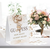 How Many Gummy Bears Baby Shower Game, How Many Candies Game Set (1 Standing Sign + 50 Guessing Cards), Bear Guessing Cards, Bear Themed Baby Shower Decorations-Gb01