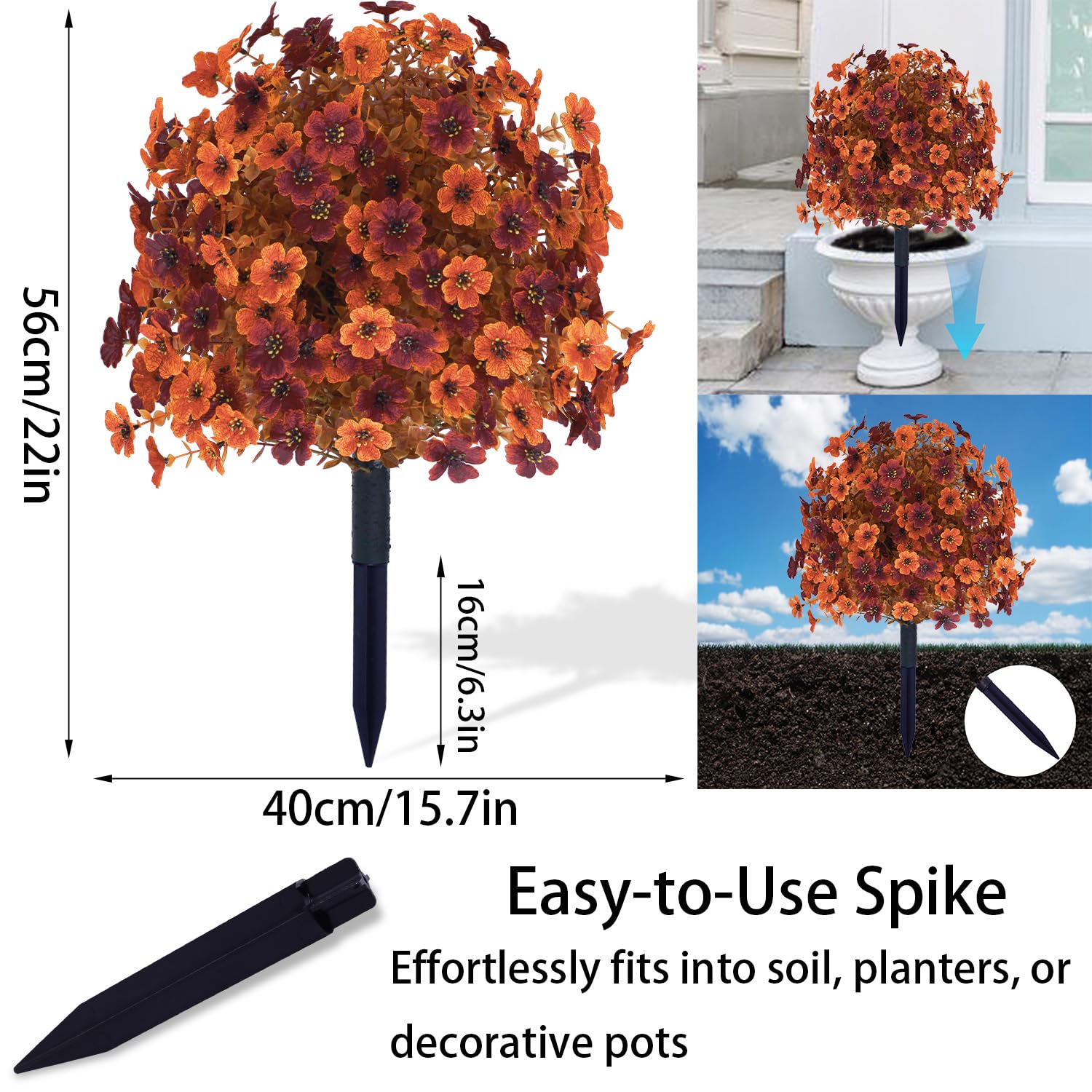Outdoor Artificial Fall Flowers, Uv Resistant Faux Shrub Decorations, Fall Orange And Red Flowers For Front Porch, Patio, Garden, Thanksgiving Decoration (Pack Of 2)