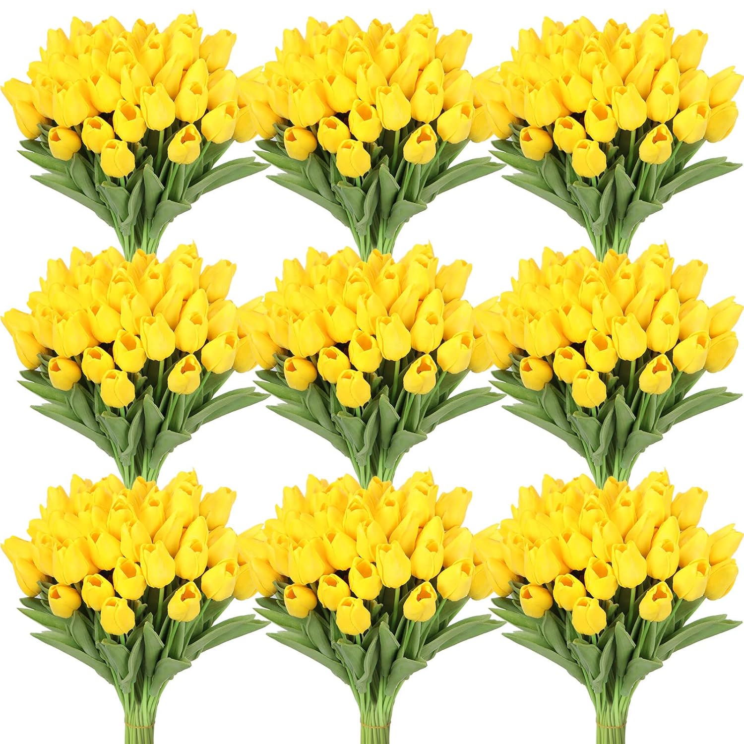 100Pcs Artificial Tulip Flowers Fake Pu Tulips Faux Latex Bouquet Flower Centerpieces Arrangement Floral For Mother Day Wedding Spring Decorations (Yellow)