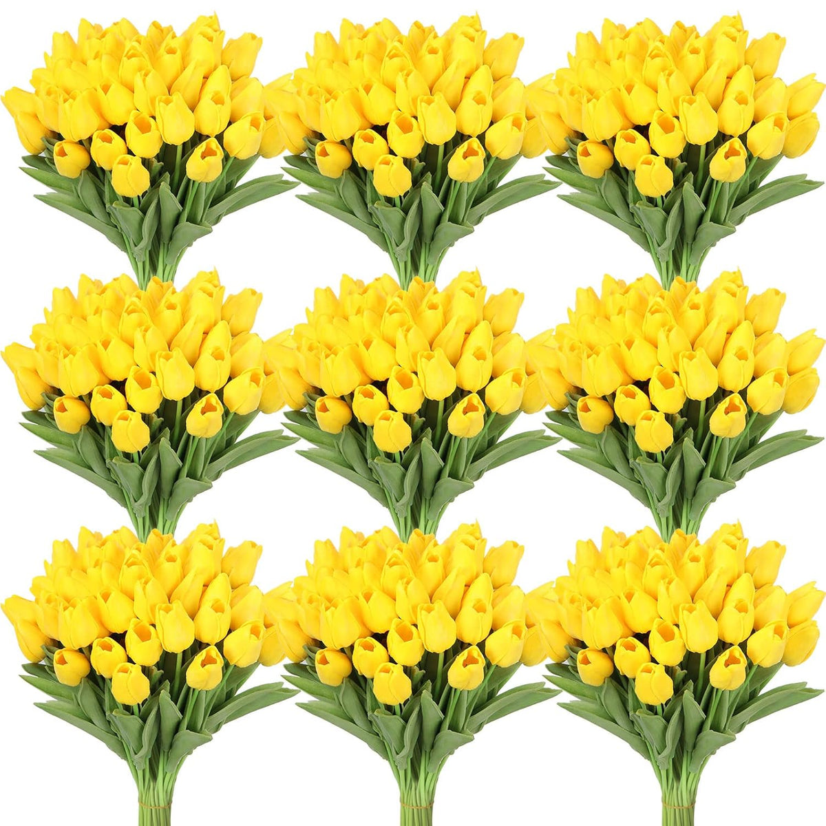 100Pcs Artificial Tulip Flowers Fake Pu Tulips Faux Latex Bouquet Flower Centerpieces Arrangement Floral For Mother Day Wedding Spring Decorations (Yellow)