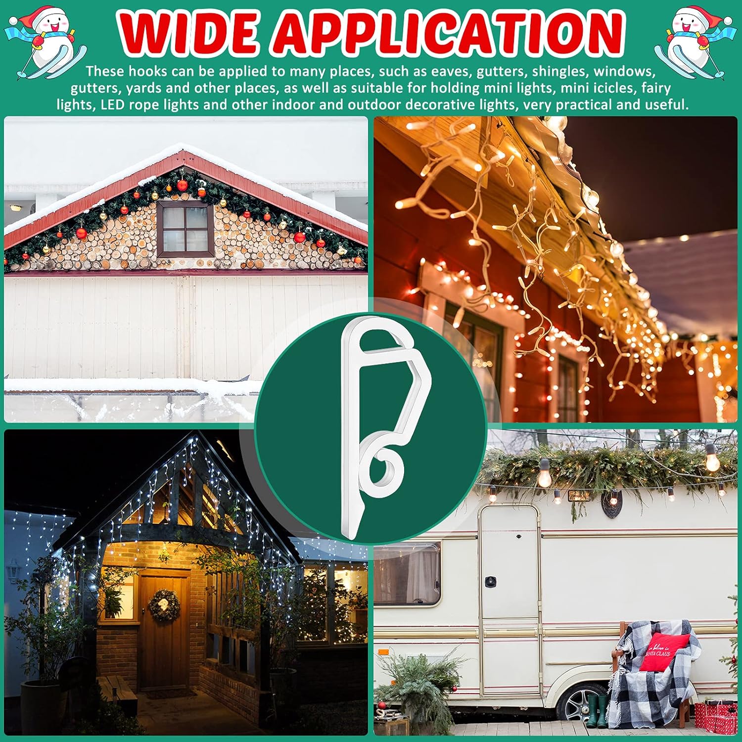 Christmas Light Clips Gutter Clips For Outdoor Hanging Plastic Weatherproof Gutter Hooks Hanging String Lamp Holder Mount To Shingles For Halloween Xmas Tree Decor