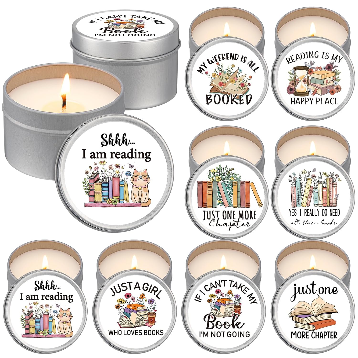 8 Pcs Book Lover Candles Club Gifts 4 Oz Scented Candle Reading Time Natural Soy Wax Candles For Book Lovers Librarian Bookish Club Gifts (Stylish Style)