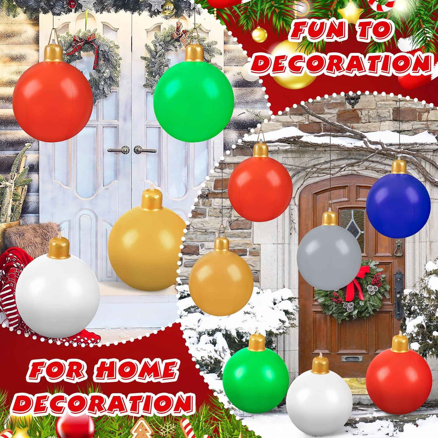 6 Pcs Large Inflatable Christmas Ball Christmas Blow Ball Decorations Pvc Inflatable Ornaments Christmas Tree Yard Lawn