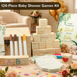 124-Piece Baby Shower Games Kit With Wooden Blocks, Prediction Cards, And Acrylic Paint Pens – Creative Baby Shower Activities, Decorations, And Keepsakes For Gender Neutral Parties (Light Wood)