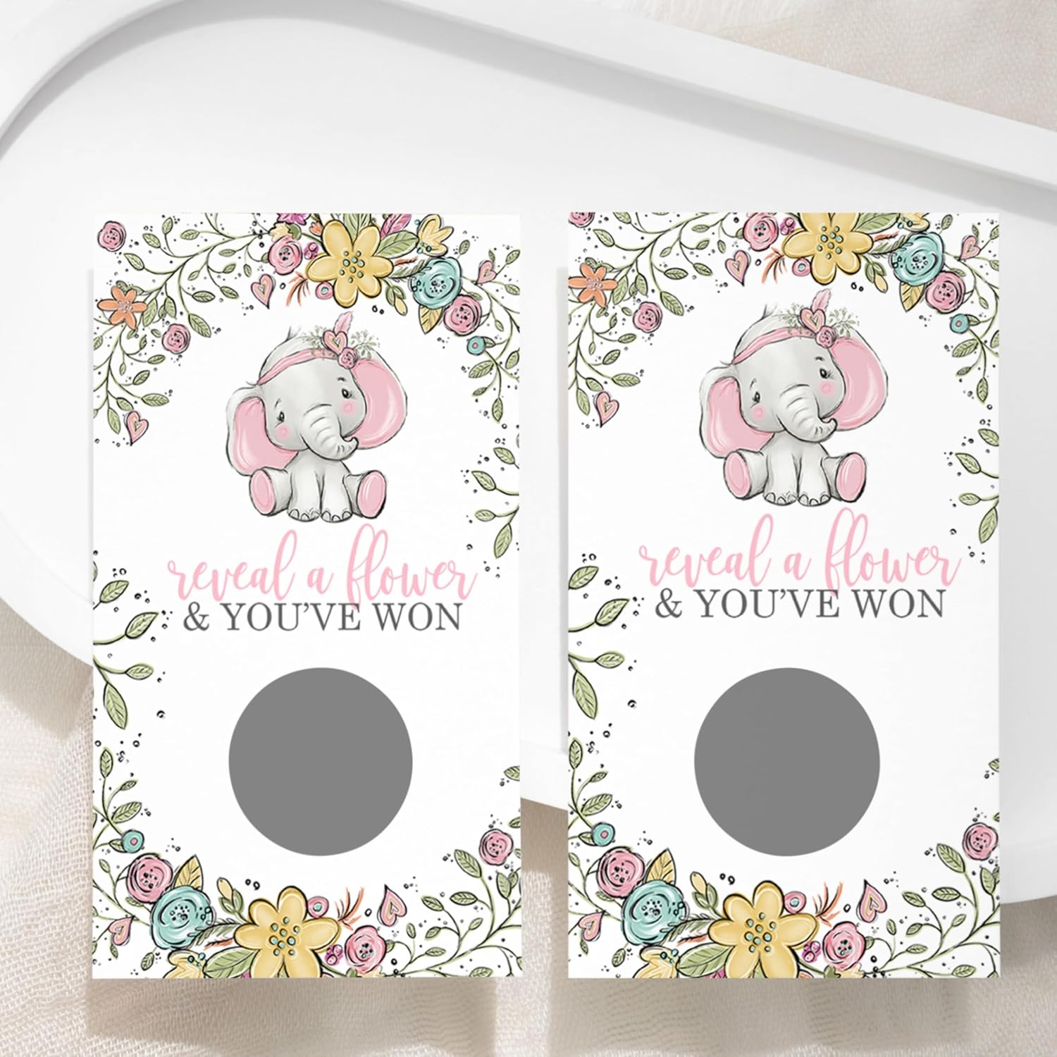 Pink Elephant Baby Shower Scratch-Off Game Cards For Girls - 30 Fun Guest Activities With Prizes