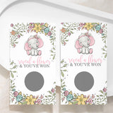 Pink Elephant Baby Shower Scratch-Off Game Cards For Girls - 30 Fun Guest Activities With Prizes