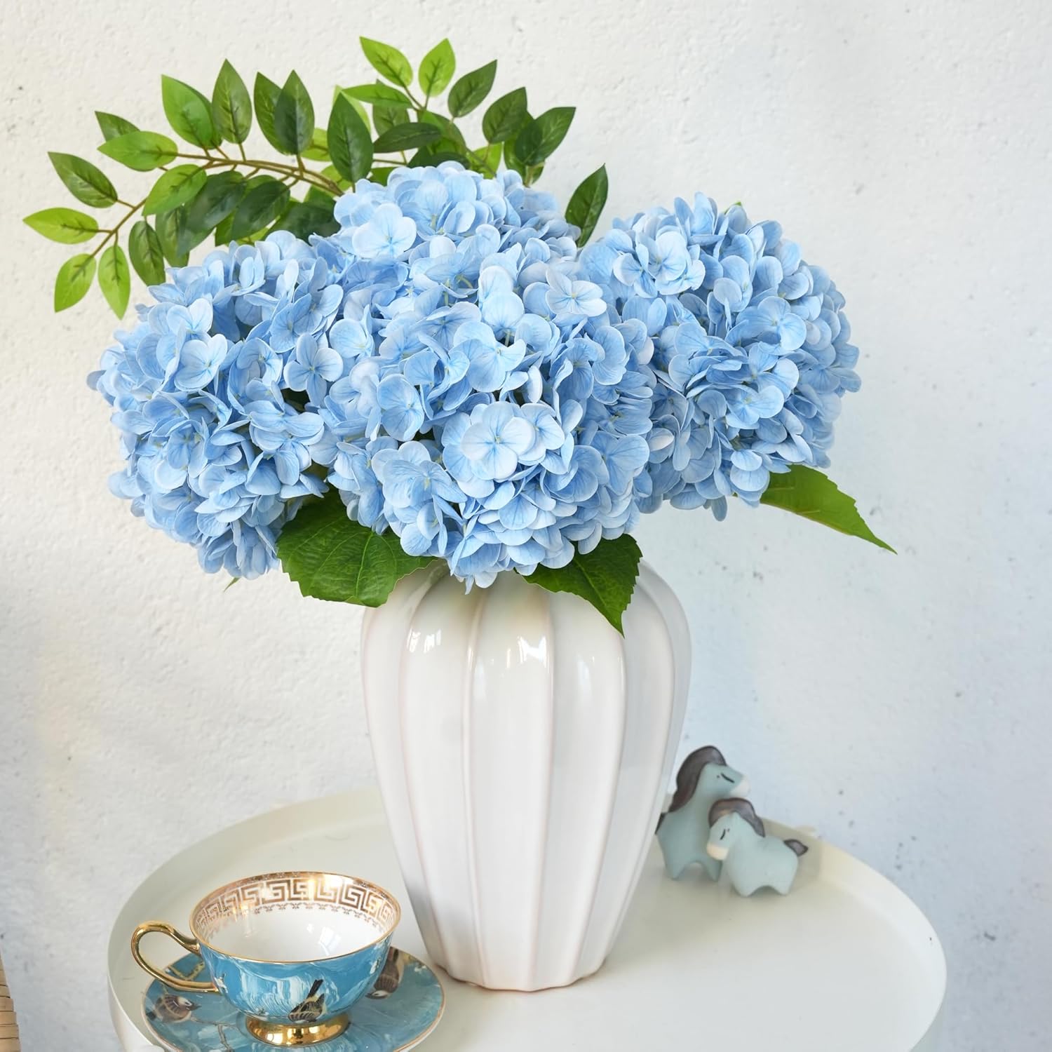4Pcs 20 Inch Real Touch Hydrangea Artificial Flowers Faux Hydrangeas Realistic Fake Flowers With Stems For Vase Indoor Family Living Room Wedding Party Office Table Decoration (4, Light-Blue)