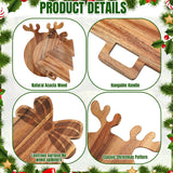 3 Pcs Christmas Cutting Board Charcuterie Board Xmas Tree Antler Wreath Handle Acacia Wood Large Round Decorative Serving Tray For Pizza Bread Cheese Fruit Gift For Christmas