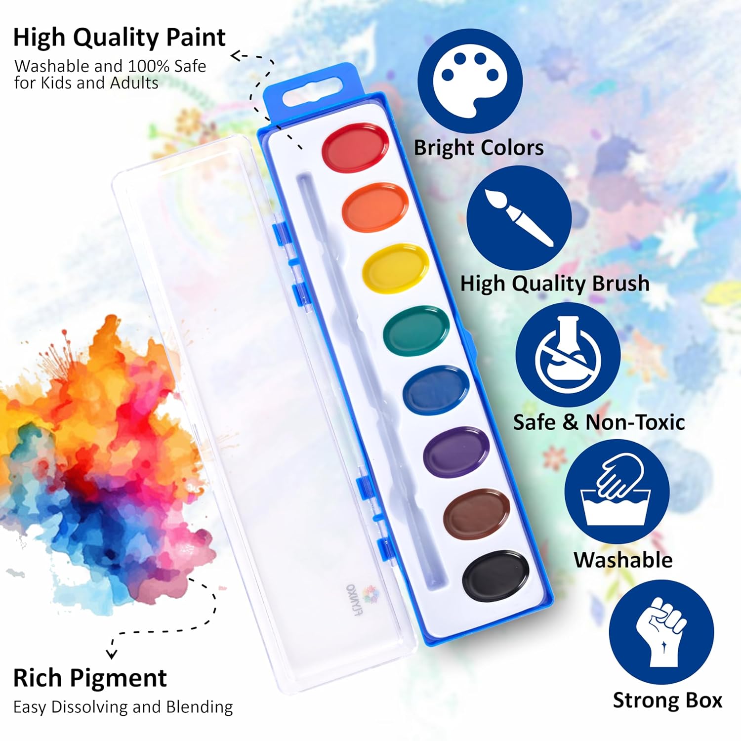 Mini Watercolor Paint Set, 2 Pack, 8 Colors Per Tray, Includes Brushes, Portable Art Supplies For General Use