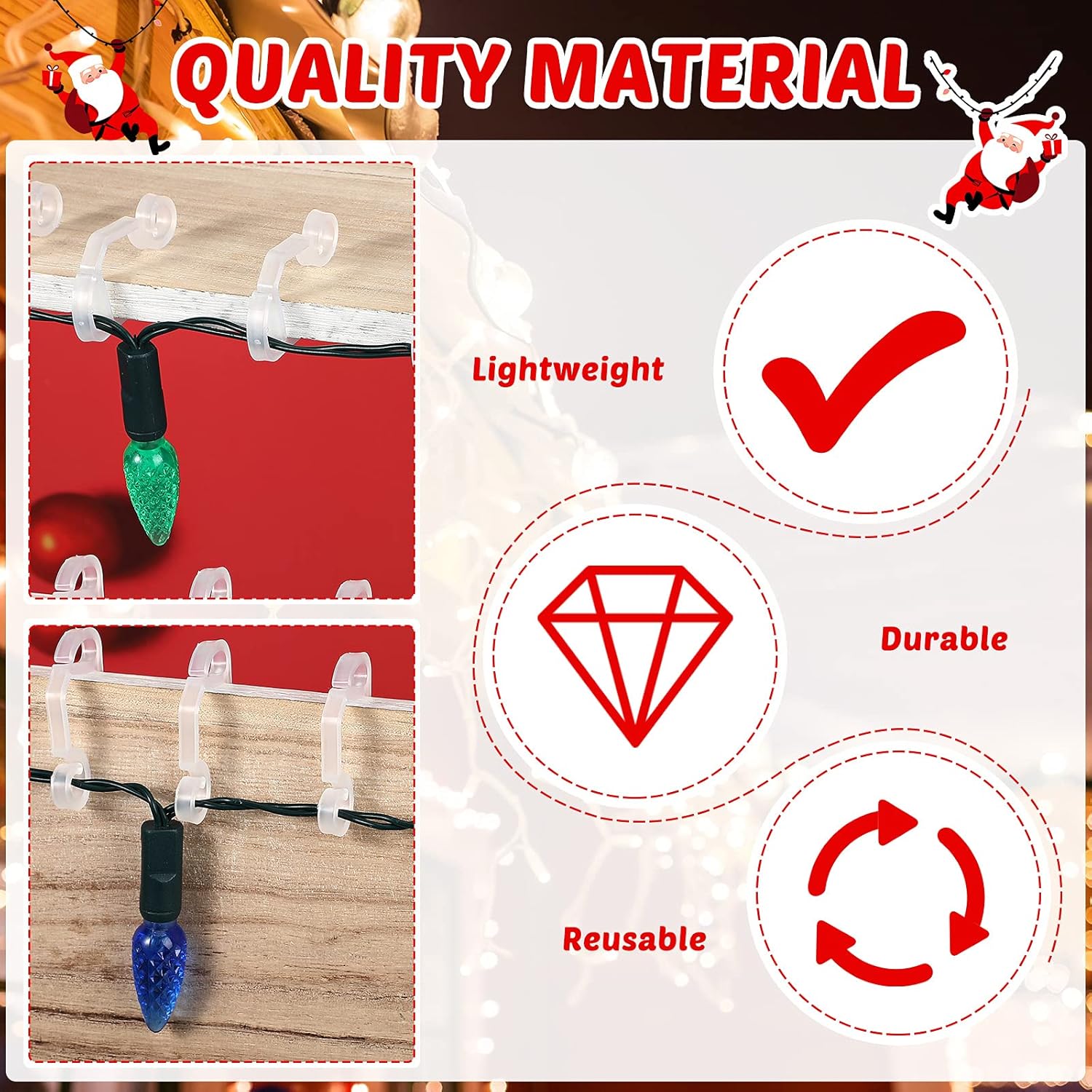 Christmas Light Clips Gutter Clips For Outdoor Hanging Plastic Weatherproof Gutter Hooks Hanging String Lamp Holder Mount To Shingles For Halloween Xmas Tree Decor