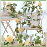 4 Pack 26 Ft Artificial Eucalyptus Vines Garland With Flowers Fake Floral Flower Garland Rose Wreath For Wedding Party Arch Table Decor Backdrop Decorations(Champagne)