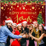 Happy Birthday Jesus Party Decorations Banner - Red Christmas Jesus Birthday Party Supplies For Indoor/Outdoor Decor