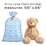 Jumbo Large Plastic Gift Bag, Baby Boy Design Plastic Bag With Tag And Tie For Birthday, Baby Shower - 56" X 36", 1 Pcs - Blue Sleepy Bear