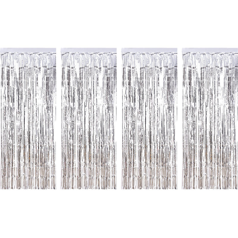 4 Pack Foil Curtains Metallic Fringe Curtains Shimmer Curtain For Birt