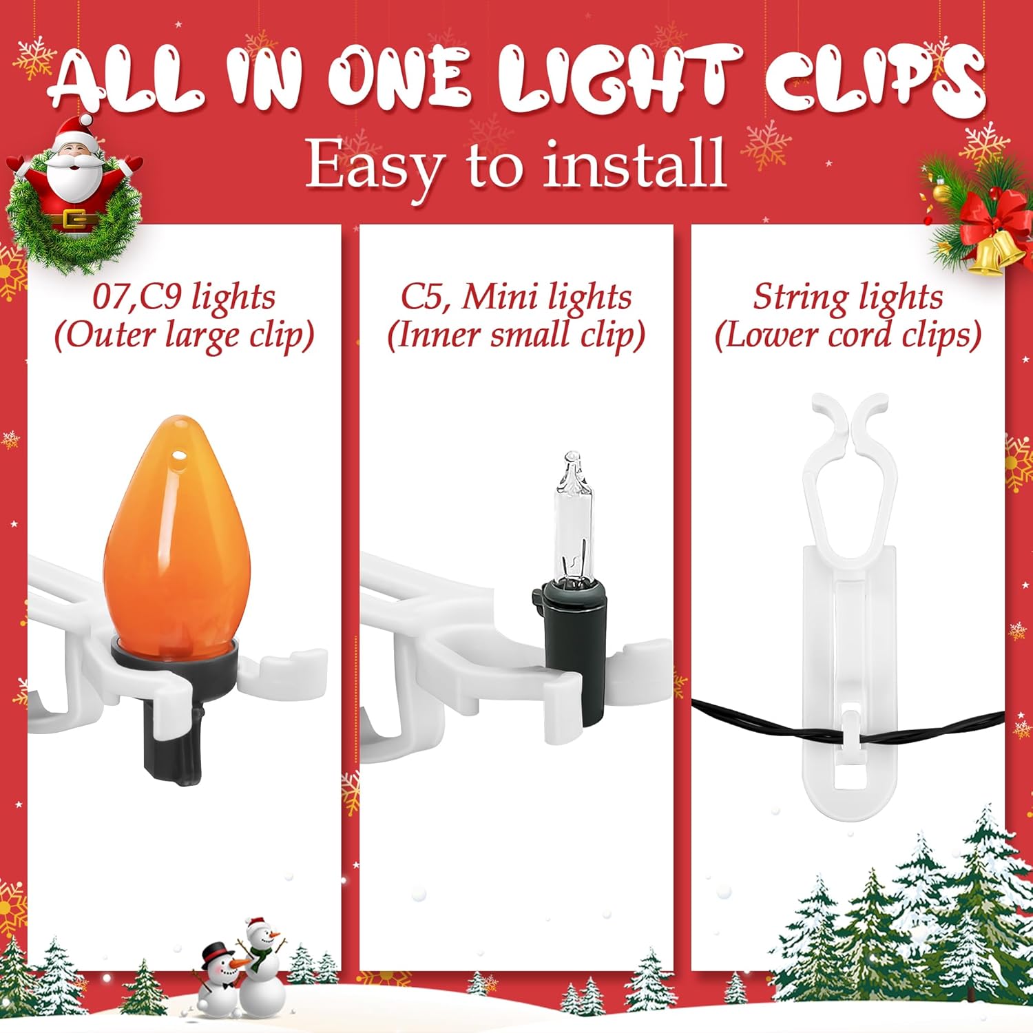 120 Pcs Christmas Light Clips, Waterproof Gutter Hooks For Outside String C7, C9 And Mini Lights, All In One Roof Hangers For Christmas Gutters, Shingles, Fence