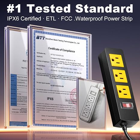 Waterproof Outdoor Power Strip 3 Outlets 6FT Extension Cord Weatherproof Surge Protector
