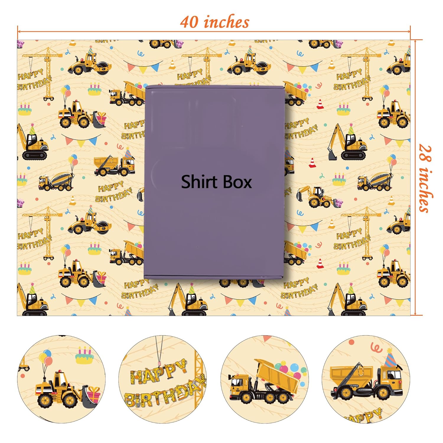 Construction Wrapping Paper For Boys – Yellow Mixer Truck Crane Balloon Gift Wrap For Birthday Party - 4 Folded Sheets 28 X 40 Inch, Easy To Store