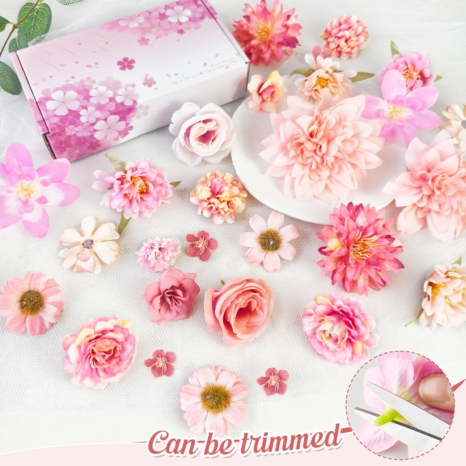 58 Pcs Fake Flowers Heads, Pink Artificial Flowers Bulk Fabric Flowers For Craft, Small Faux Flower Heads Mix For Diy Wedding Bouquets Garland Album Cake Hair And Home Decorations