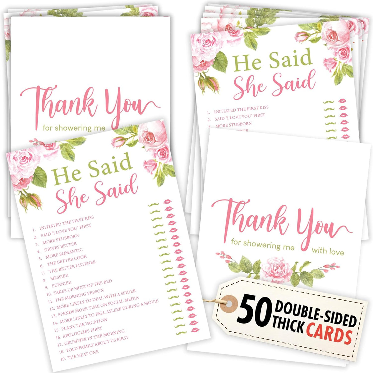 He Said She Said Bridal Shower Game - 50 Pcs Him Or Her Wedding Shower Game For 50 Guests, Engagement Party Games For Floral Bridal Showers Decorations