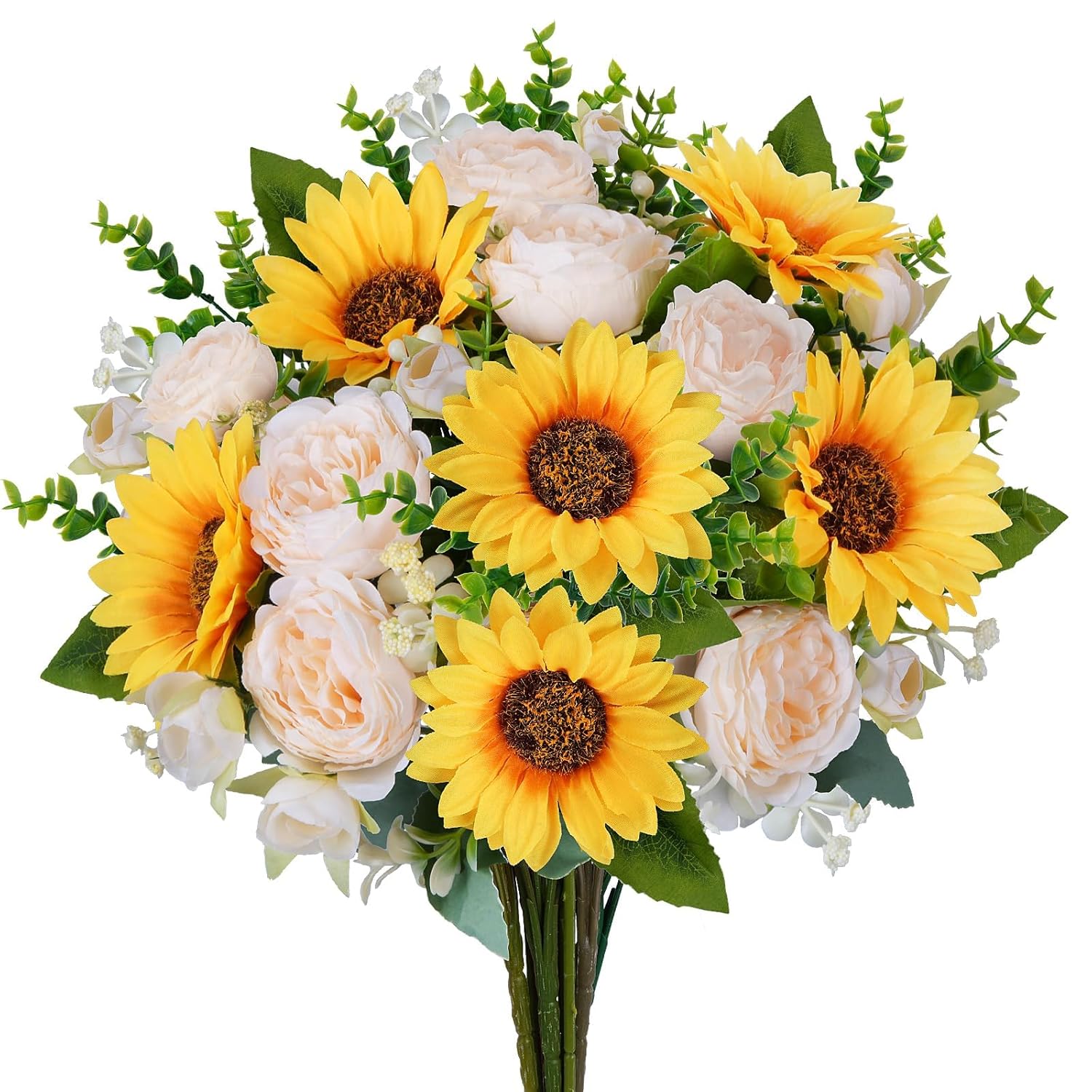 10 Pcs Sunflowers Artificial Flowers Artificial Cemetery Flowers For Grave Sunflower Bouquet Mixed Faux Peonies Silk Wildflowers Spring Flowers For Wedding Table Centerpiece Home Decor