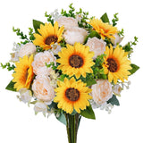10 Pcs Sunflowers Artificial Flowers Artificial Cemetery Flowers For Grave Sunflower Bouquet Mixed Faux Peonies Silk Wildflowers Spring Flowers For Wedding Table Centerpiece Home Decor