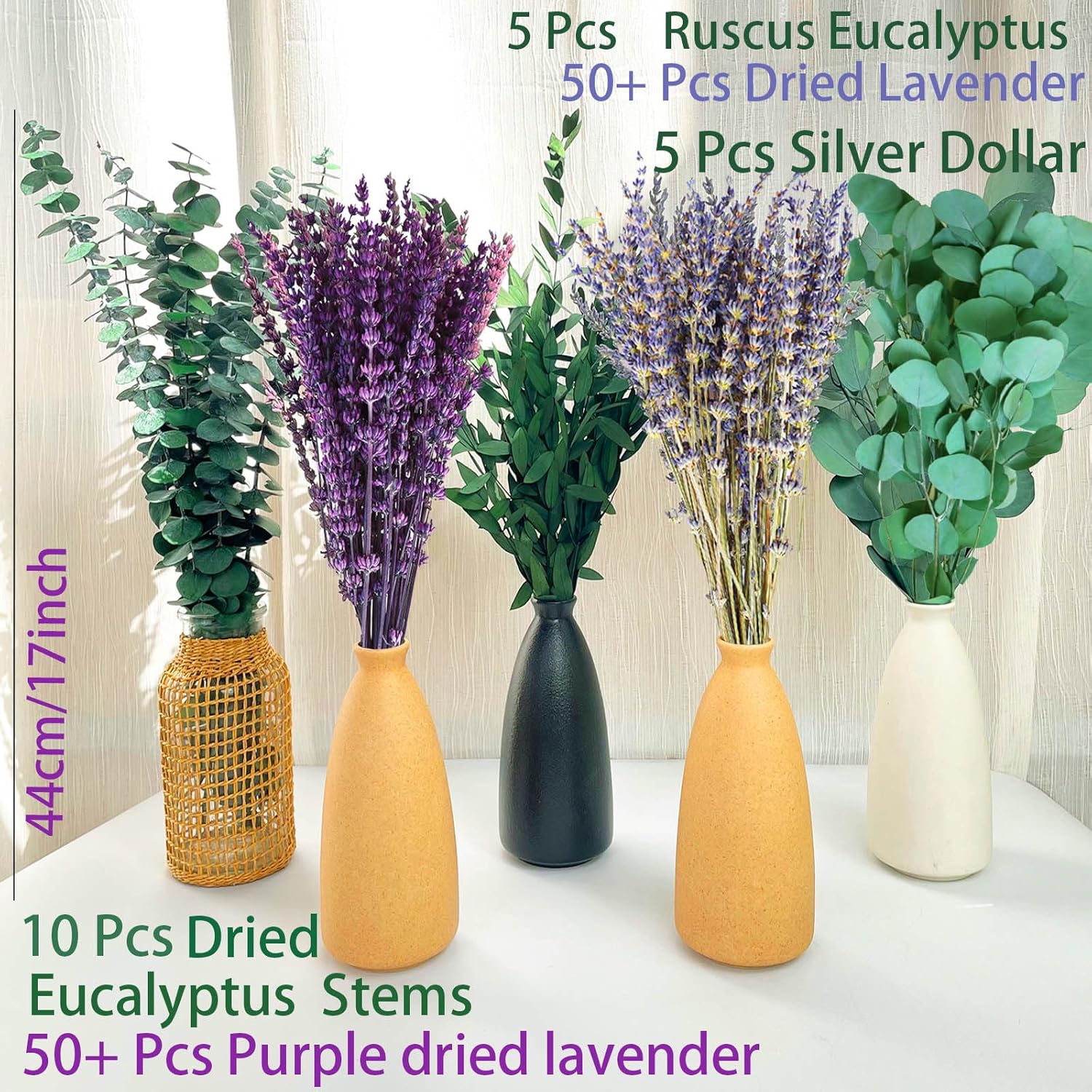 Fortunate Flower 120+ Pcs Dried Lavender And Eucalyptus For Shower, Fresh Eucalyptus Plant Live Lavender Plants For Inside, Real Lavender Flowers Bundles Bouquet Dried Eucalyptus Stems Leaves For Vase