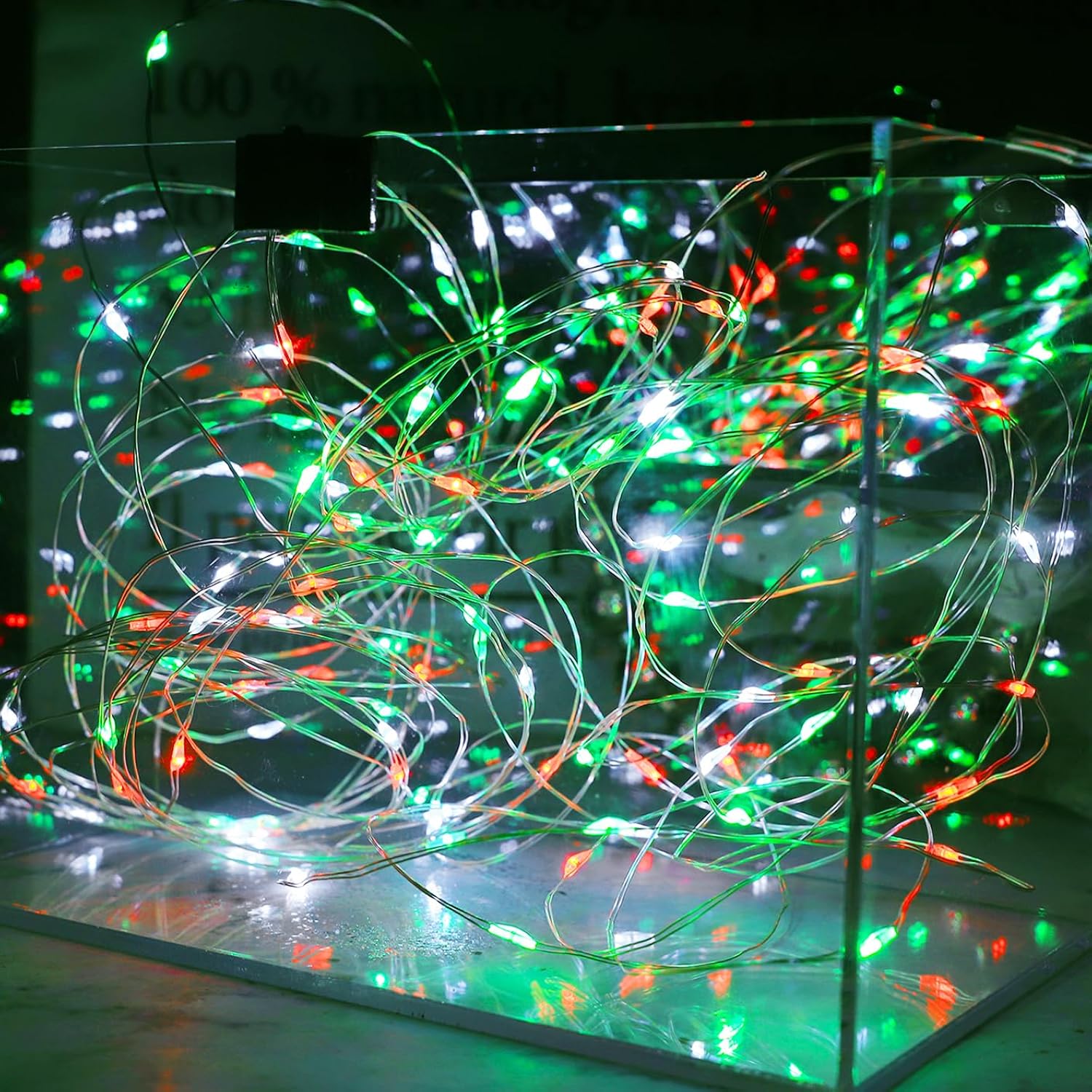 Christmas String Lights Red Green White Copper Wire, 2 Pack Total 200Led Fairy Lights Waterproof Twinkle Lights For Xmas
